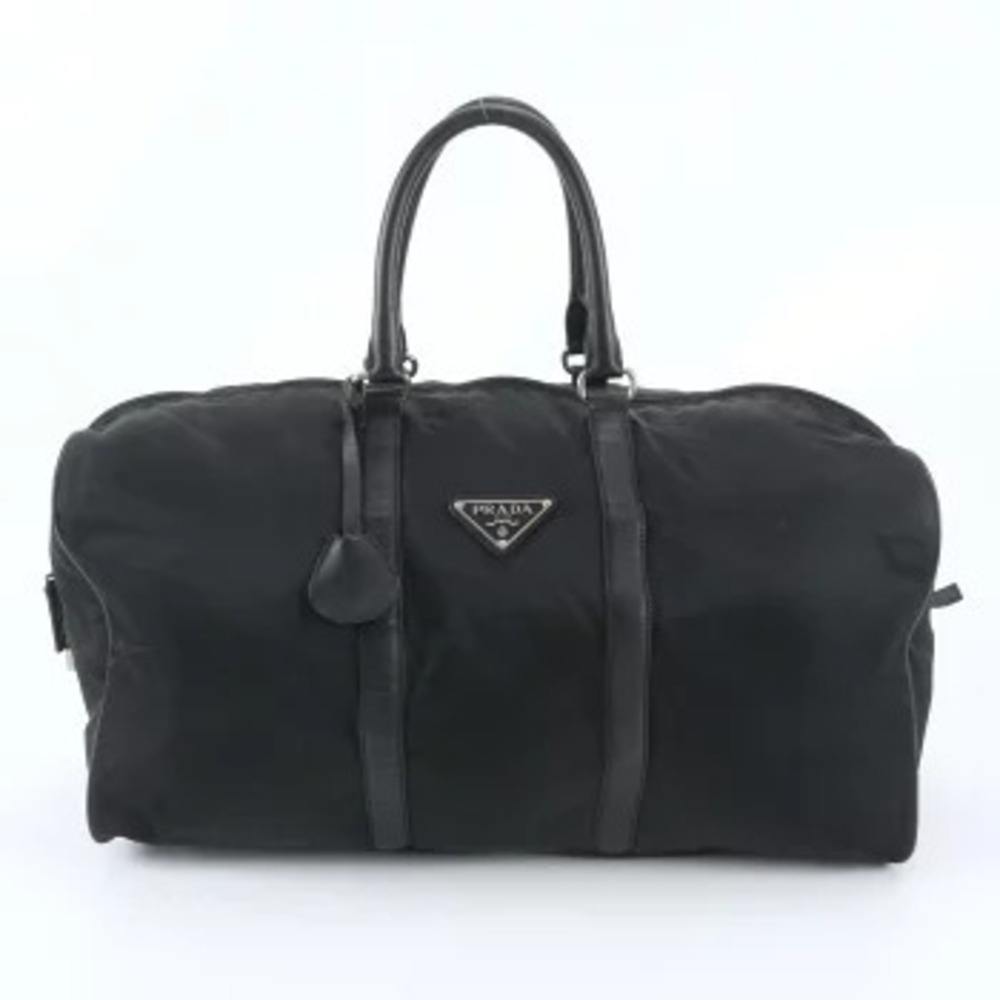 Prada Tessuto Leather Boston Bag Triangle Trips Travel Black